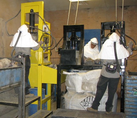 The catalytic converter decanning room at Phoenix Automotive Cores.